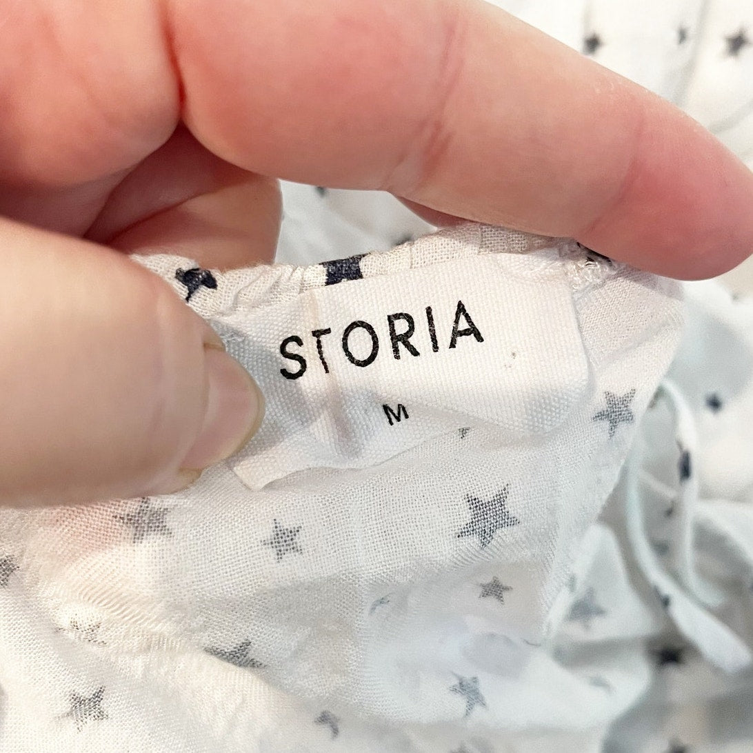 Storia Star Print V Neck Sleeveless Tie Waist Romper Playsuit White Medium