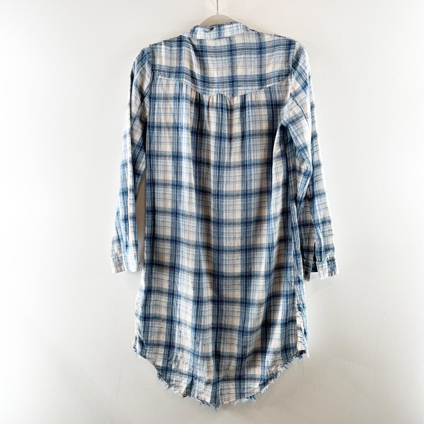 Free People Eight Days A Week Long Sleeve Plaid Shirt Dress Blue XS