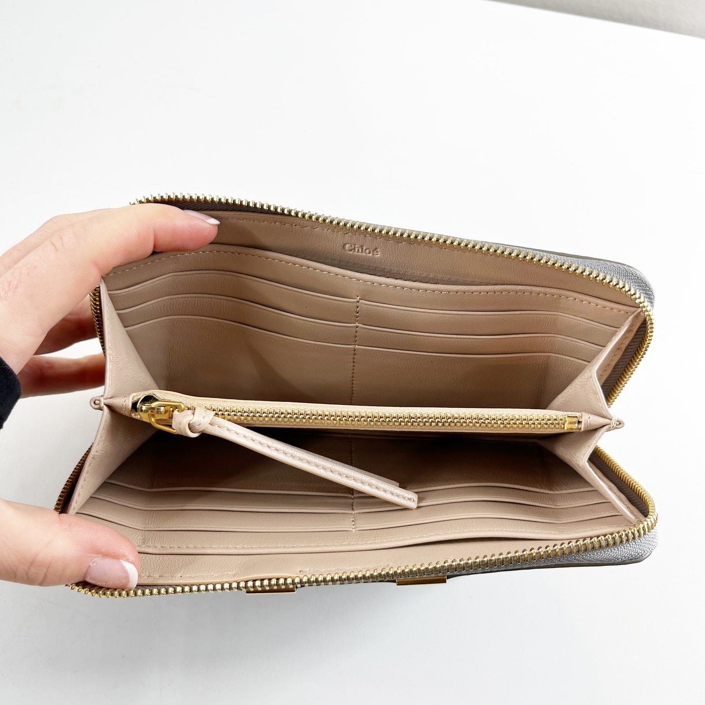 Chloé Marcie Leather Long Zippered Continental Wallet Cashmere Grey