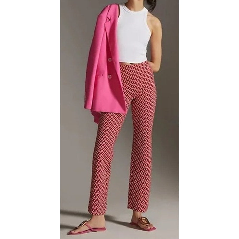 Maeve Anthropologie Margot Cropped Pull On Kick Flare Pants Red Pink Small