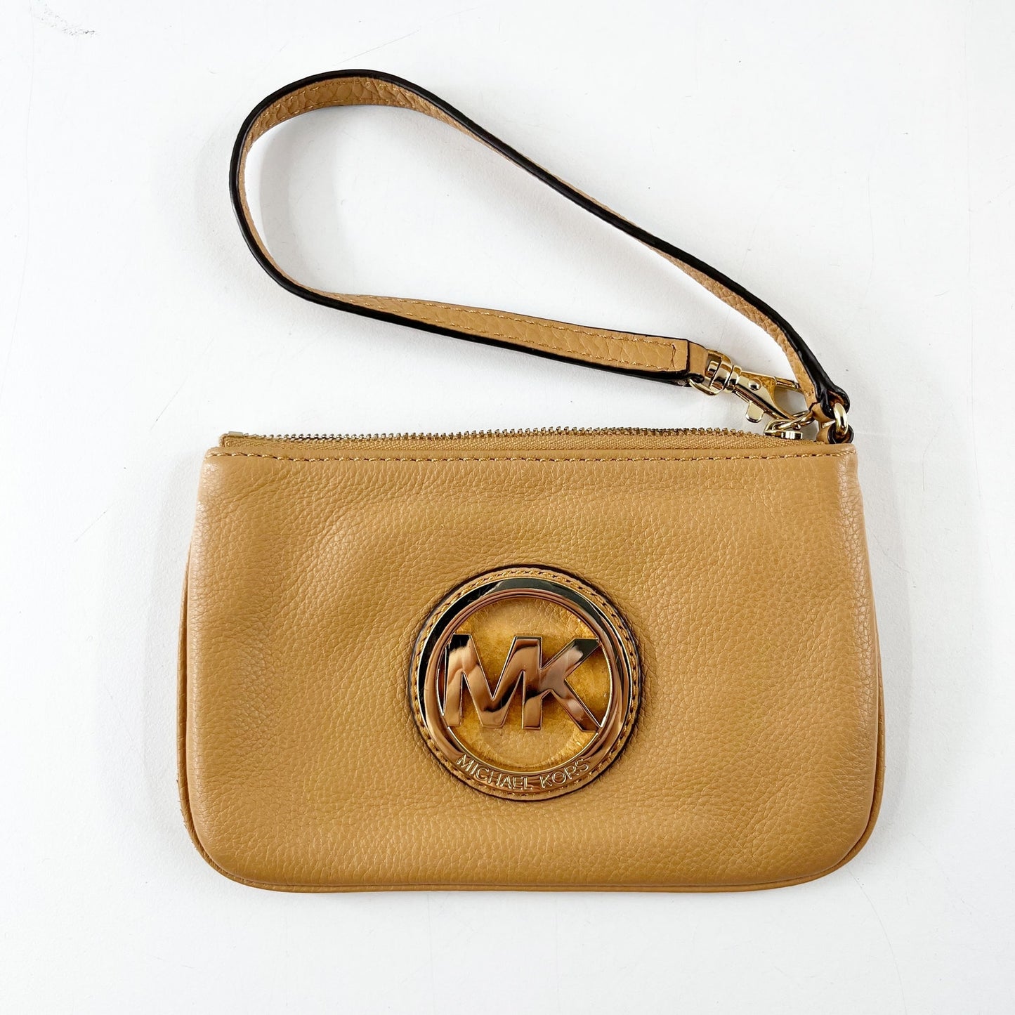 Michael Kors Fulton Zip Leather Wristlet Wallet Gold