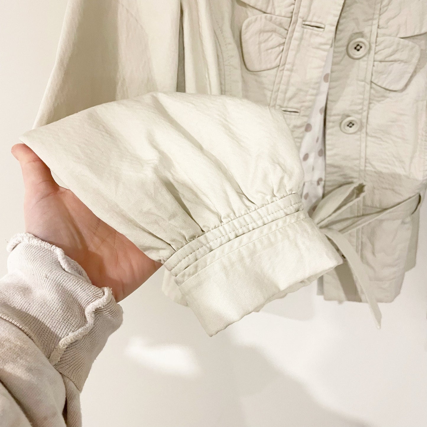 Taikonku Anthropologie Cotton Belted Jacket Khaki Cream 10