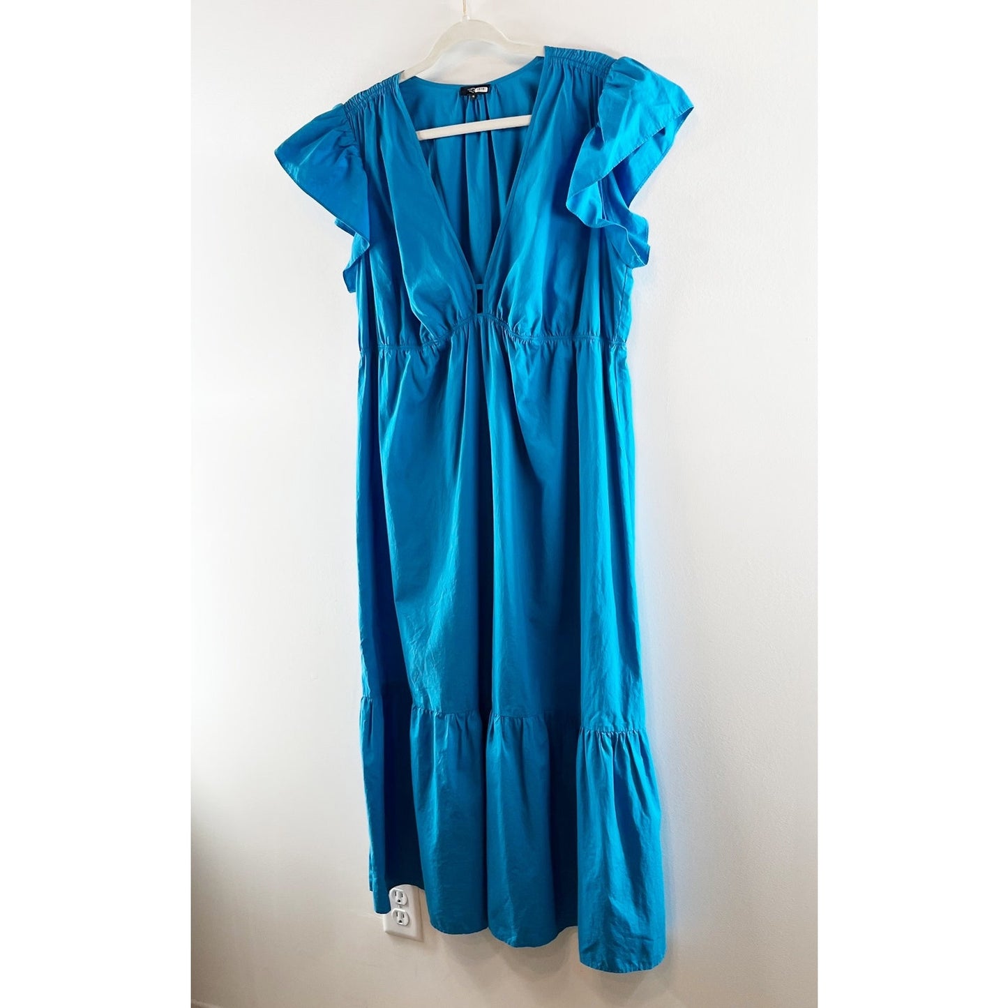 Rails Tina Flutter Sleeve Cotton Poplin Tiered Midi Dress Blue XL