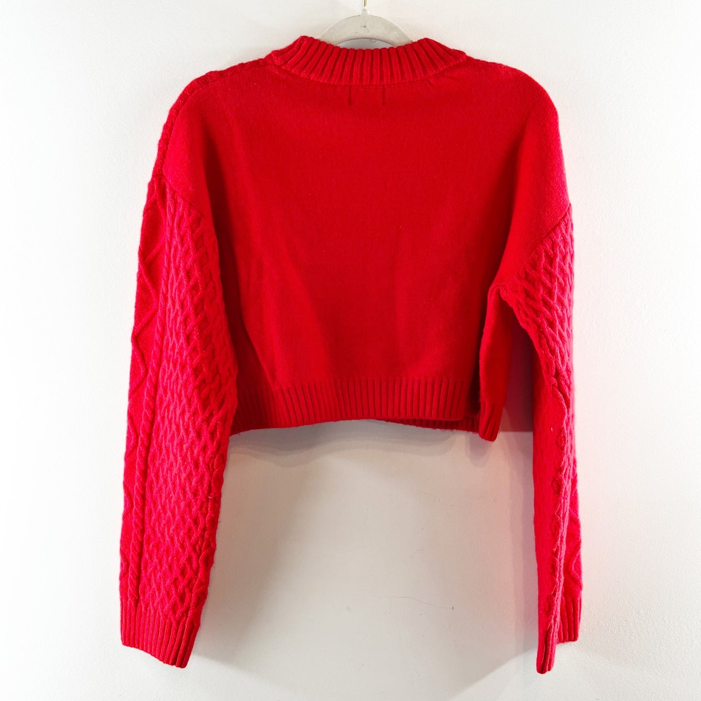 H&M Long Sleeve Cropped Cable Knit Crewneck Jumper Sweater Red Small