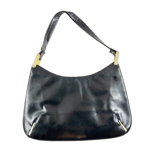 Saks Fifth Avenue Leather Y2k Cresent Shoulder Bag Purse Black