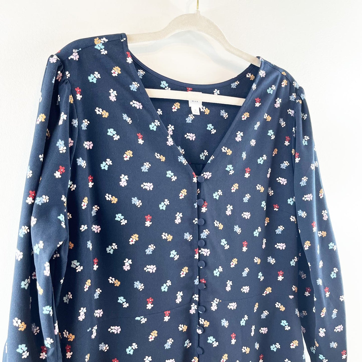 GAP Button Front Floral Midi Length Dress Navy Blue 16