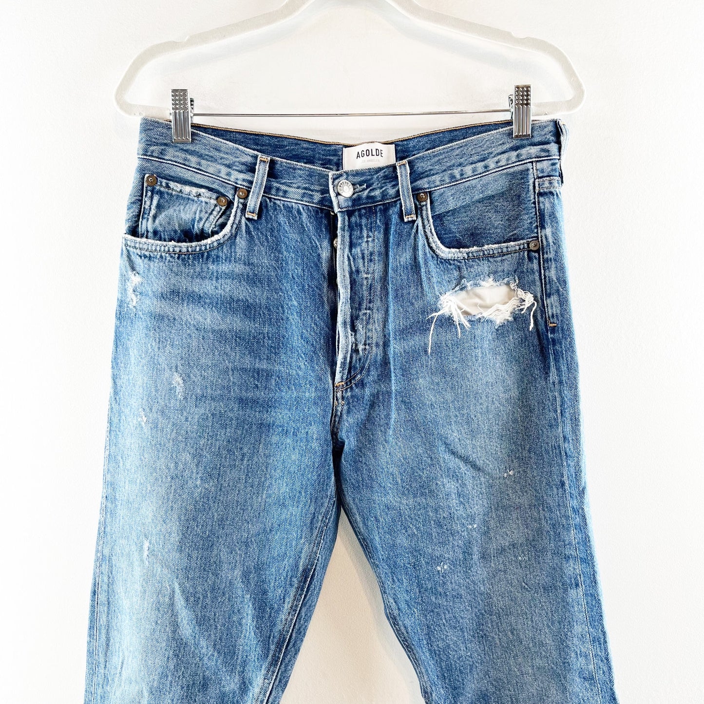 AGOLDE Jamie High Rise Chewed Hem Ankle Slim Skinny Jeans Blue 29 / 8