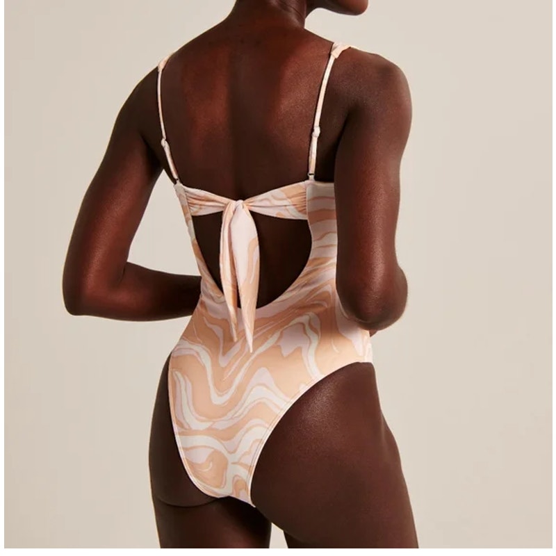 Abercrombie & Fitch Swirl Print Underwire One Piece Swimsuit Cream Pink M