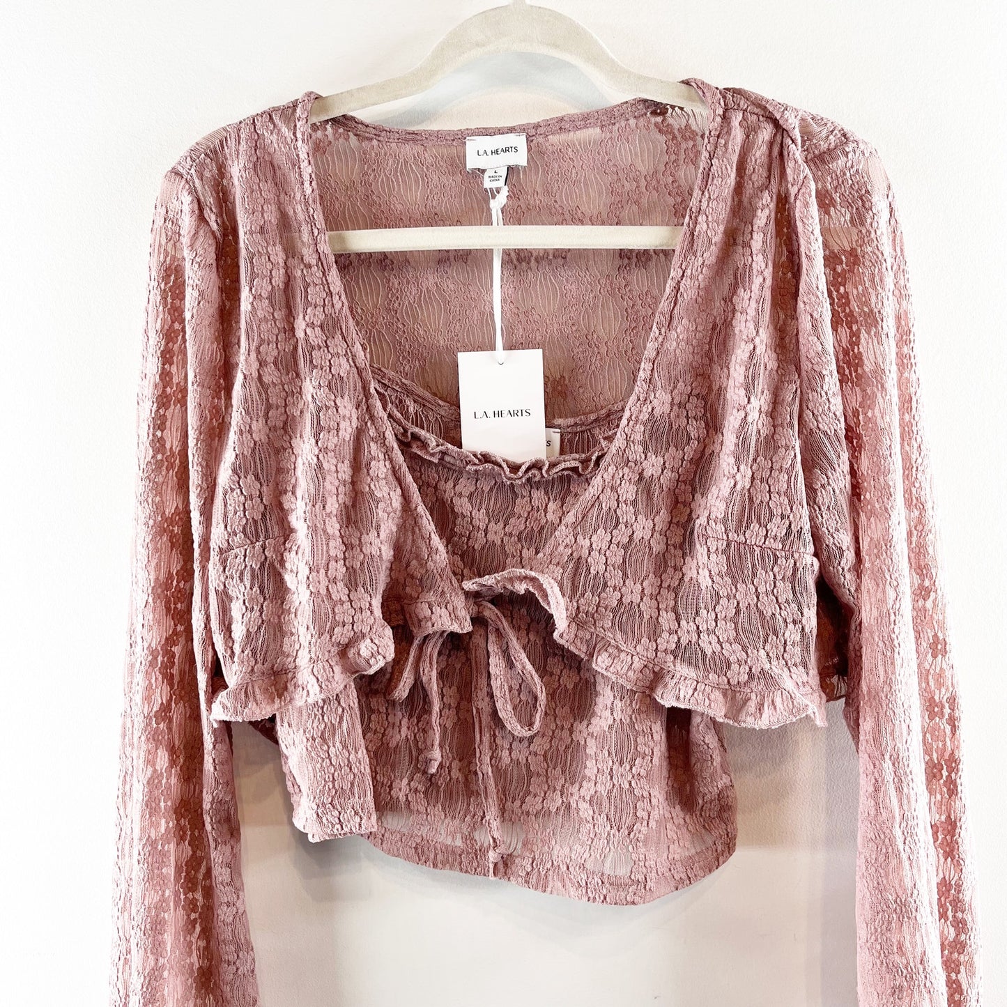 LA Hearts PacSun Tie Front Cami and Cardigan Two Piece Set Rose Pink Large