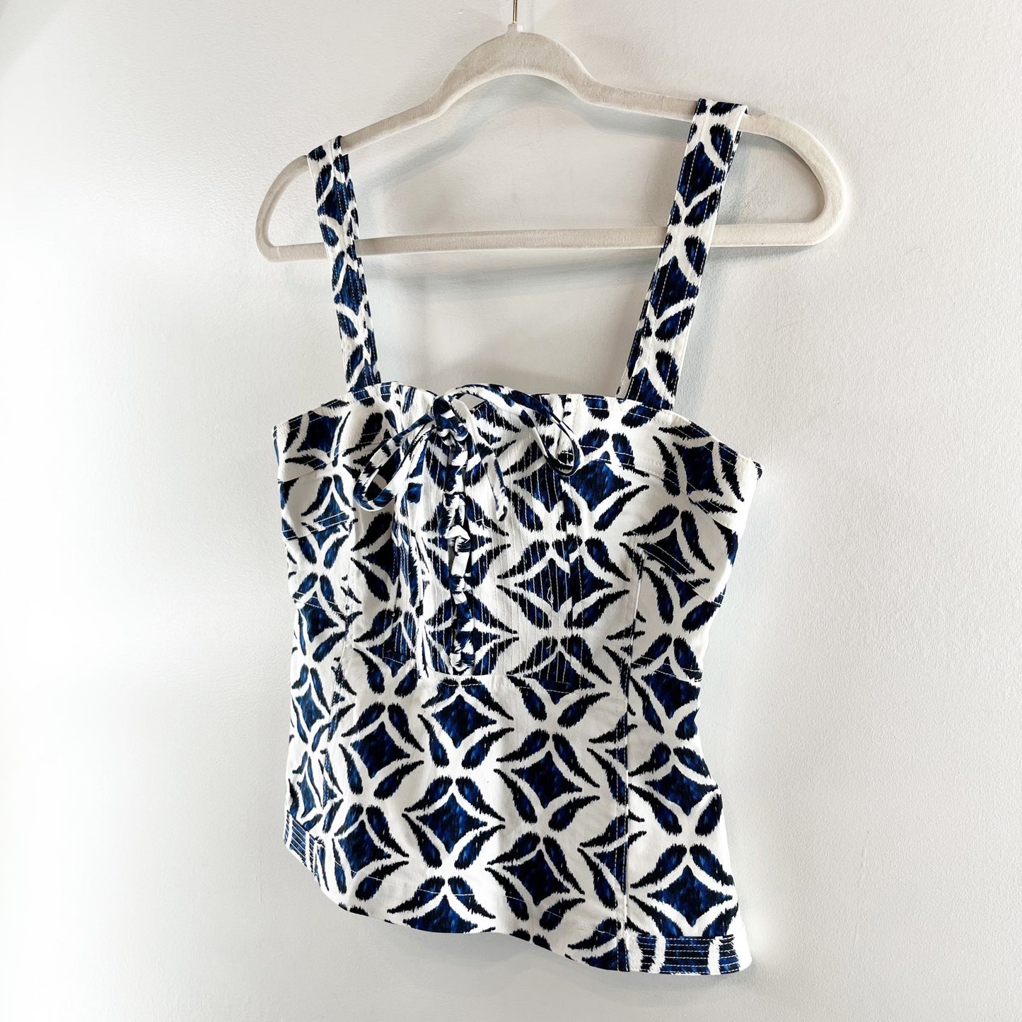 Diane Von Furstenberg Avalon Cotton Printed Square Neck Tank Top White Blue 6