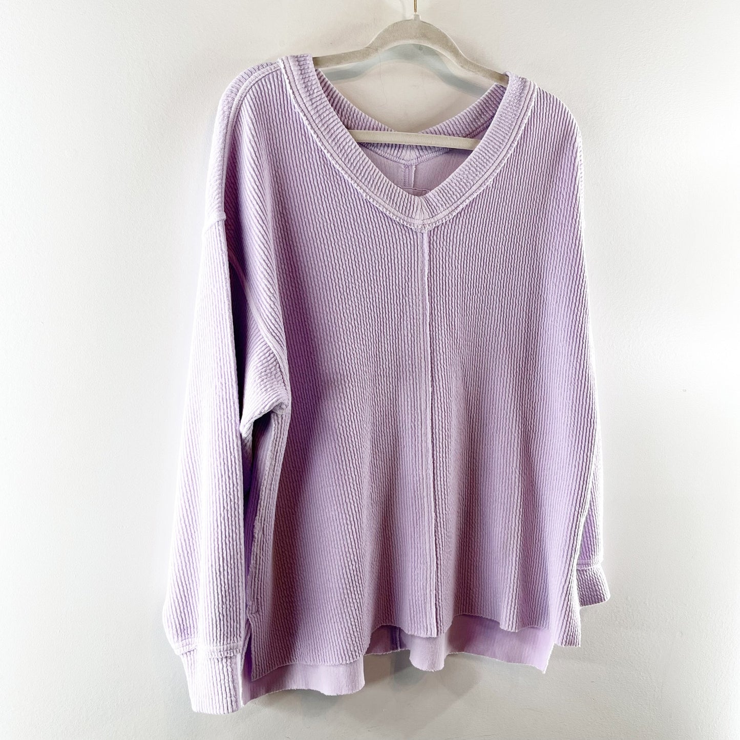 Aerie Wonder Textured Waffle V Neck Oversized Sweatshirt Purple Small
