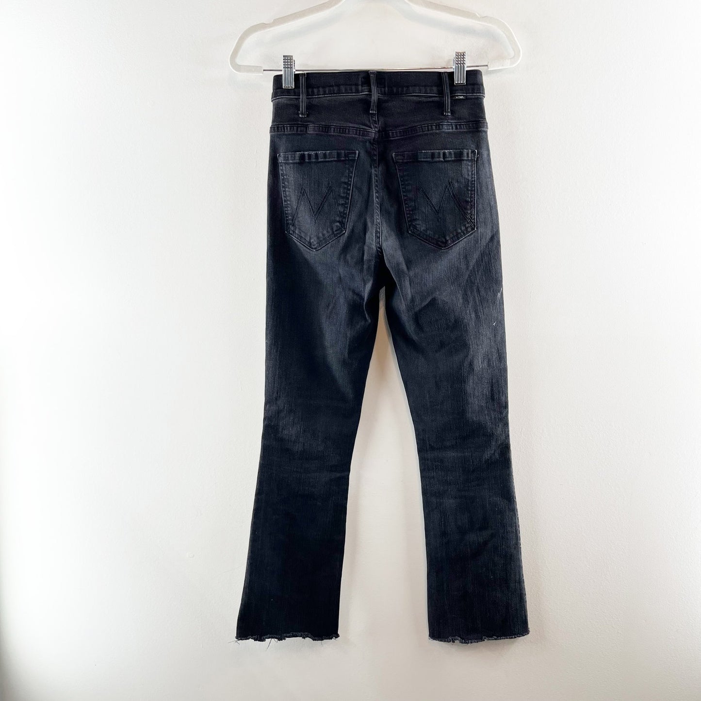 Mother The Hustler High Waisted Ankle Fray Hem Flare Jeans Not Guilty Black 26