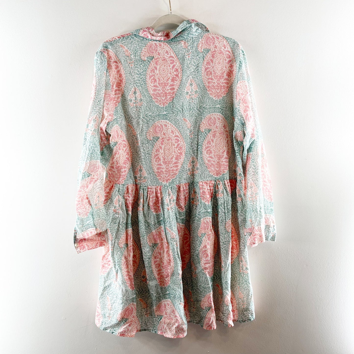 Oliphant Samode Long Sleeve Babydoll Mini Tunic Dress Green Pink Large