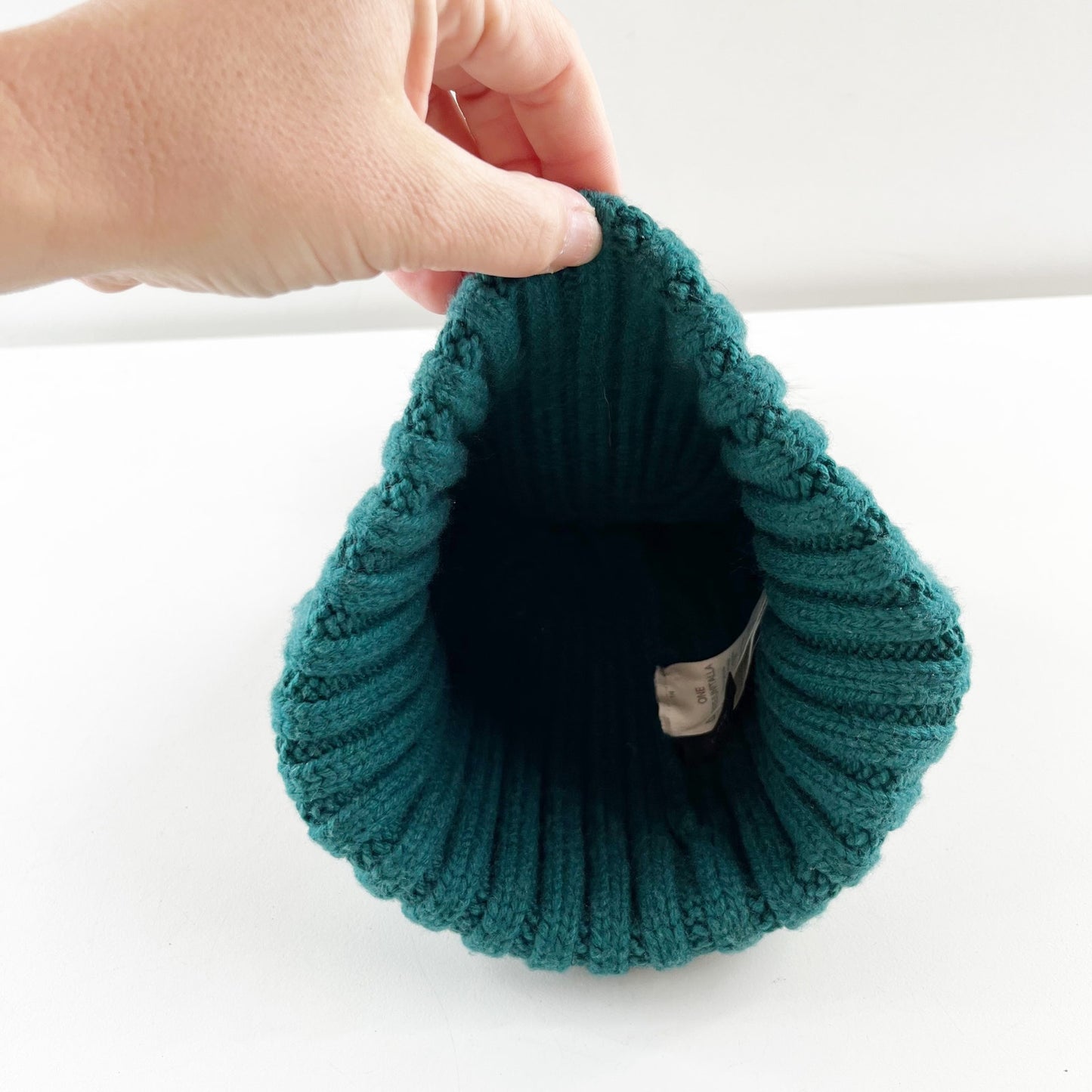 J. Crew Ribbed Faux Fur Pom Pom Beanie Wool Blend Hat Green