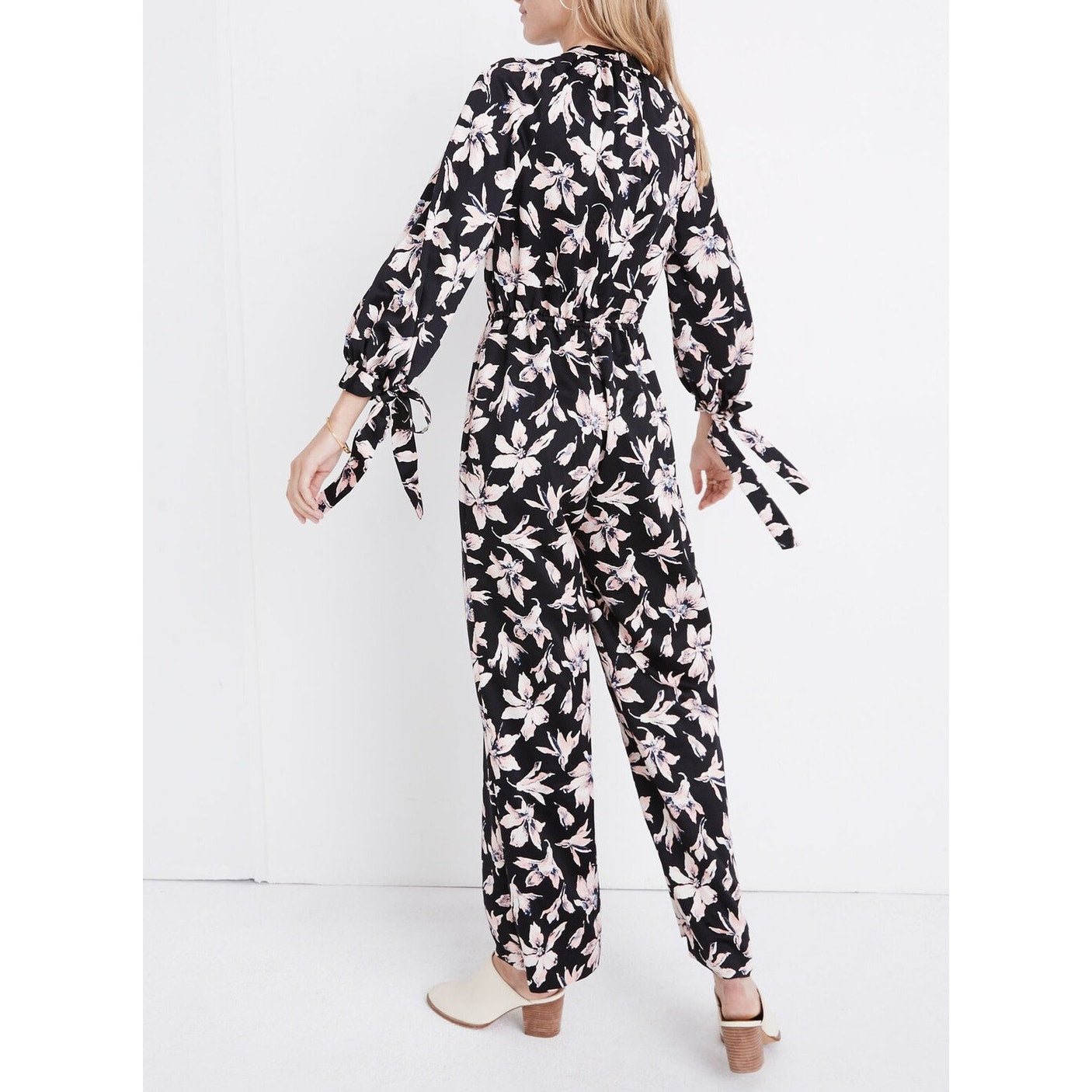Madewell Winter Orchid Tie-Sleeve Wide Leg Jumpsuit Brigette True Black XXL