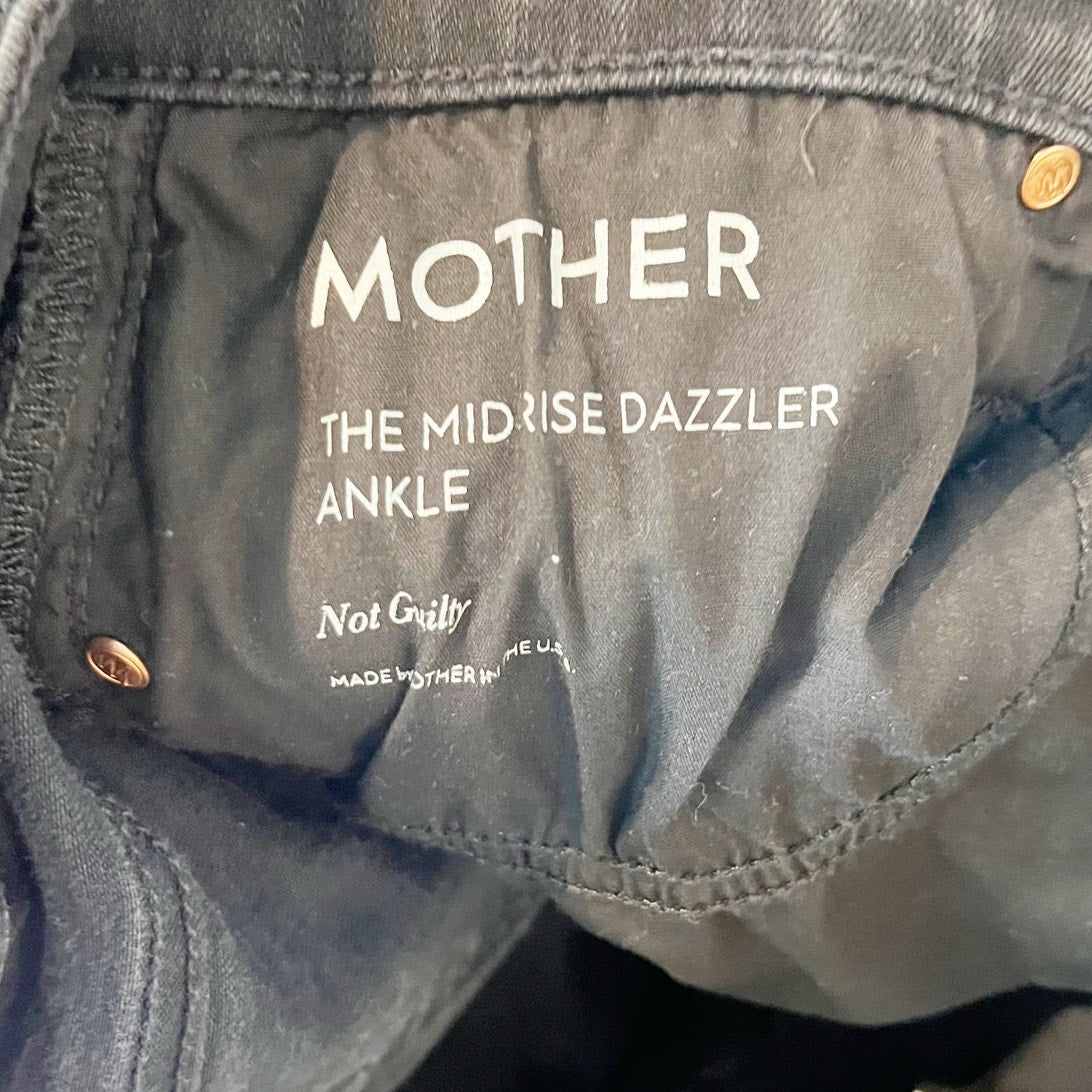 Mother The Mid Rise Dazzler Crop Ankle Jeans Not Guilty Wash Black 29 / 8