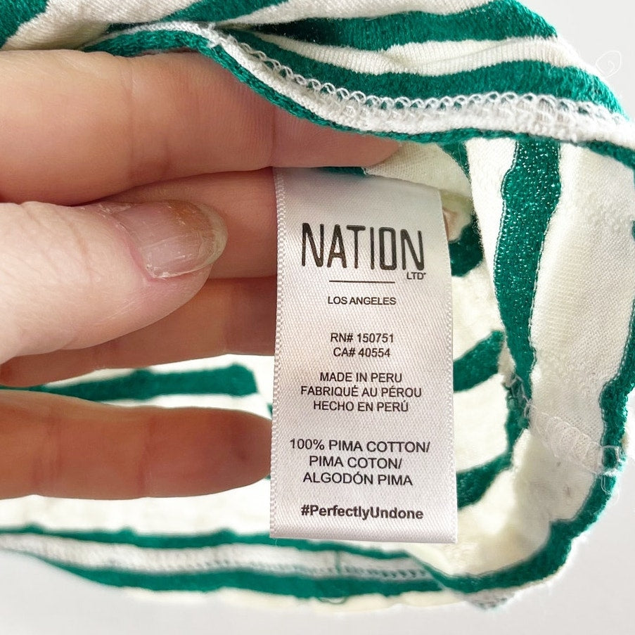 Nation LTD Laurence Shrunken Striped Crewneck Baby Tee Shirt Green White XL