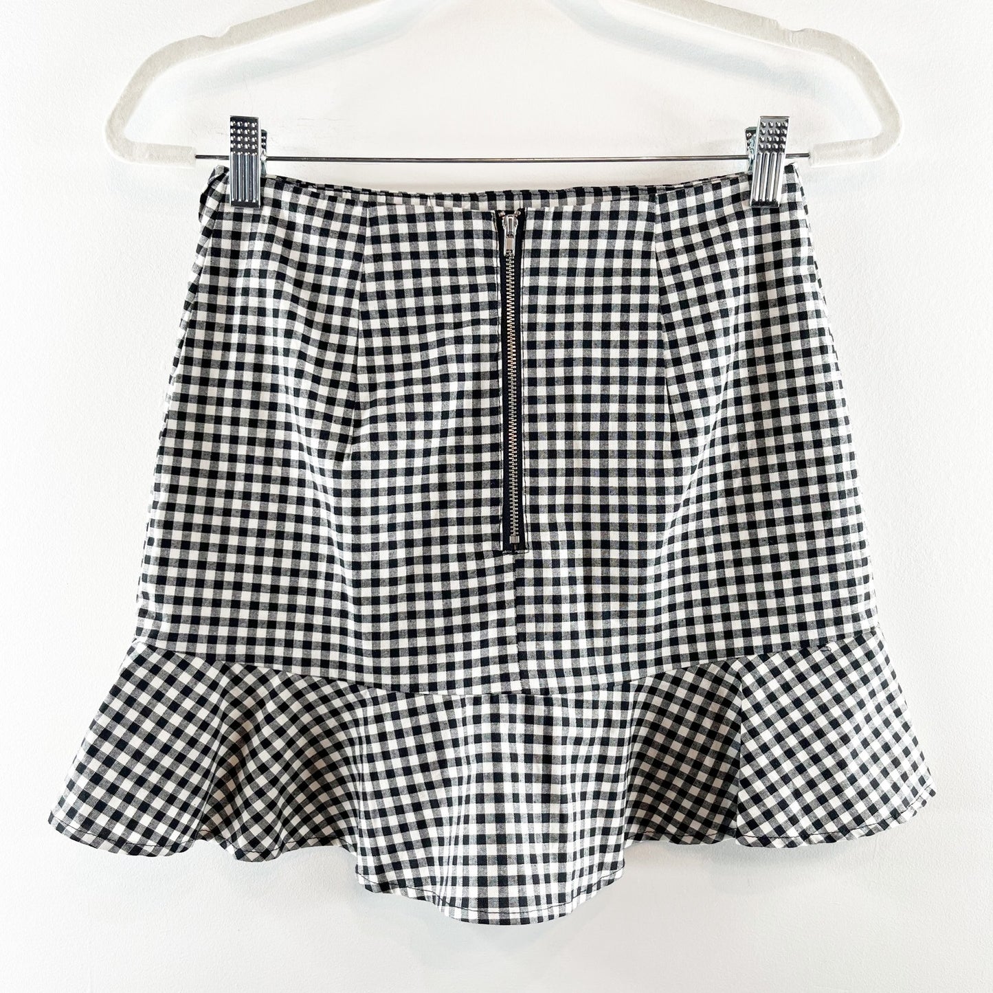 H&M Wrap Front Ruffle Hem Gingham Mini Skirt Black White 6