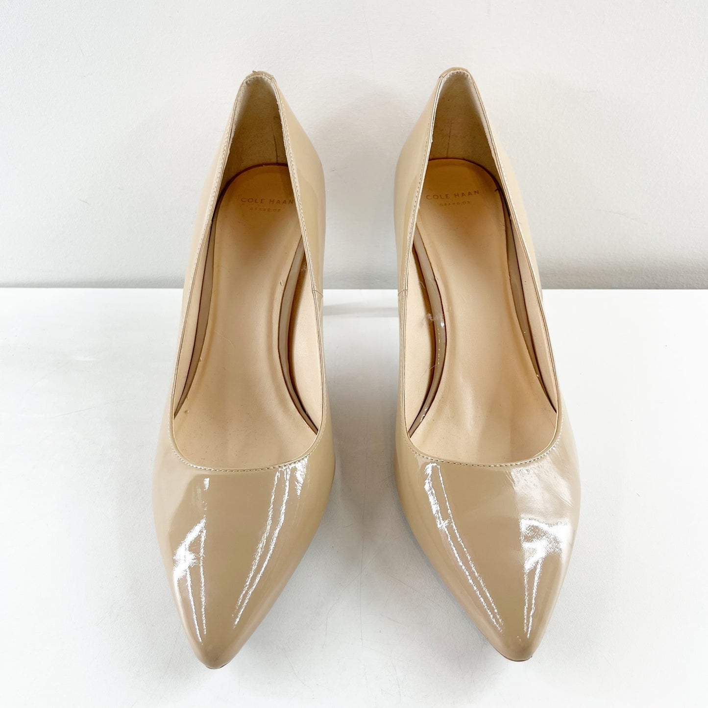 Cole Haan Pointed Toe Patent Leather Pumps Nude 10