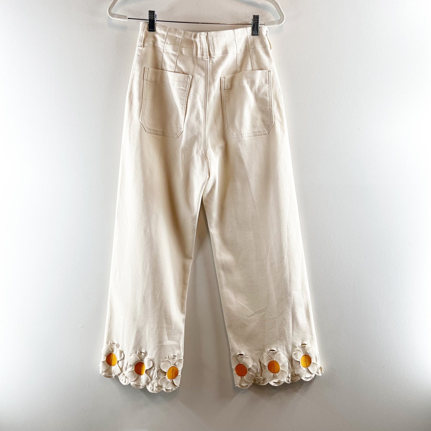 Maeve Anthropologie Colette High Rise Denim Cropped Wide Leg Jeans Cream 28