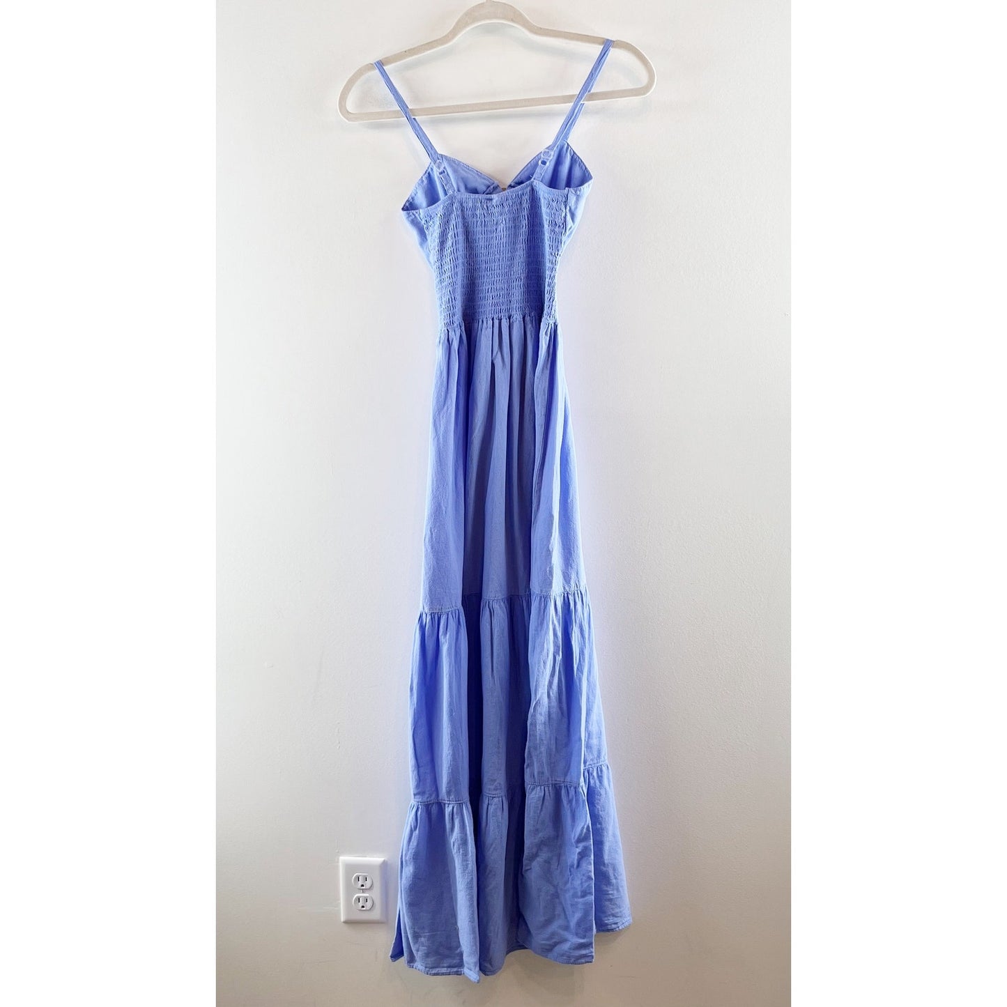 Blanco by Nature Nora Smocked Waist Tiered Cutout Maxi Dress Azure Blue Medium
