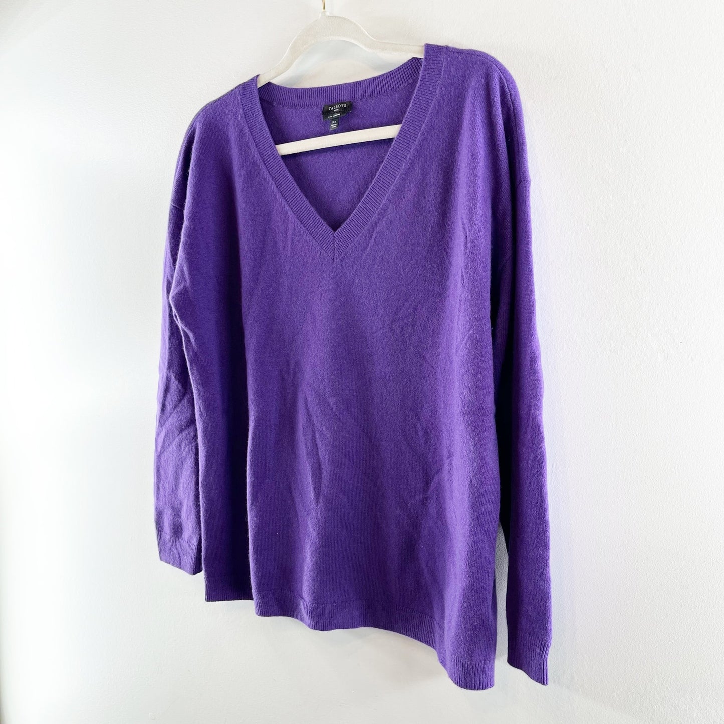 Talbots Long Sleeve V Neck Cashmere Pullover Sweater Purple XL Petite