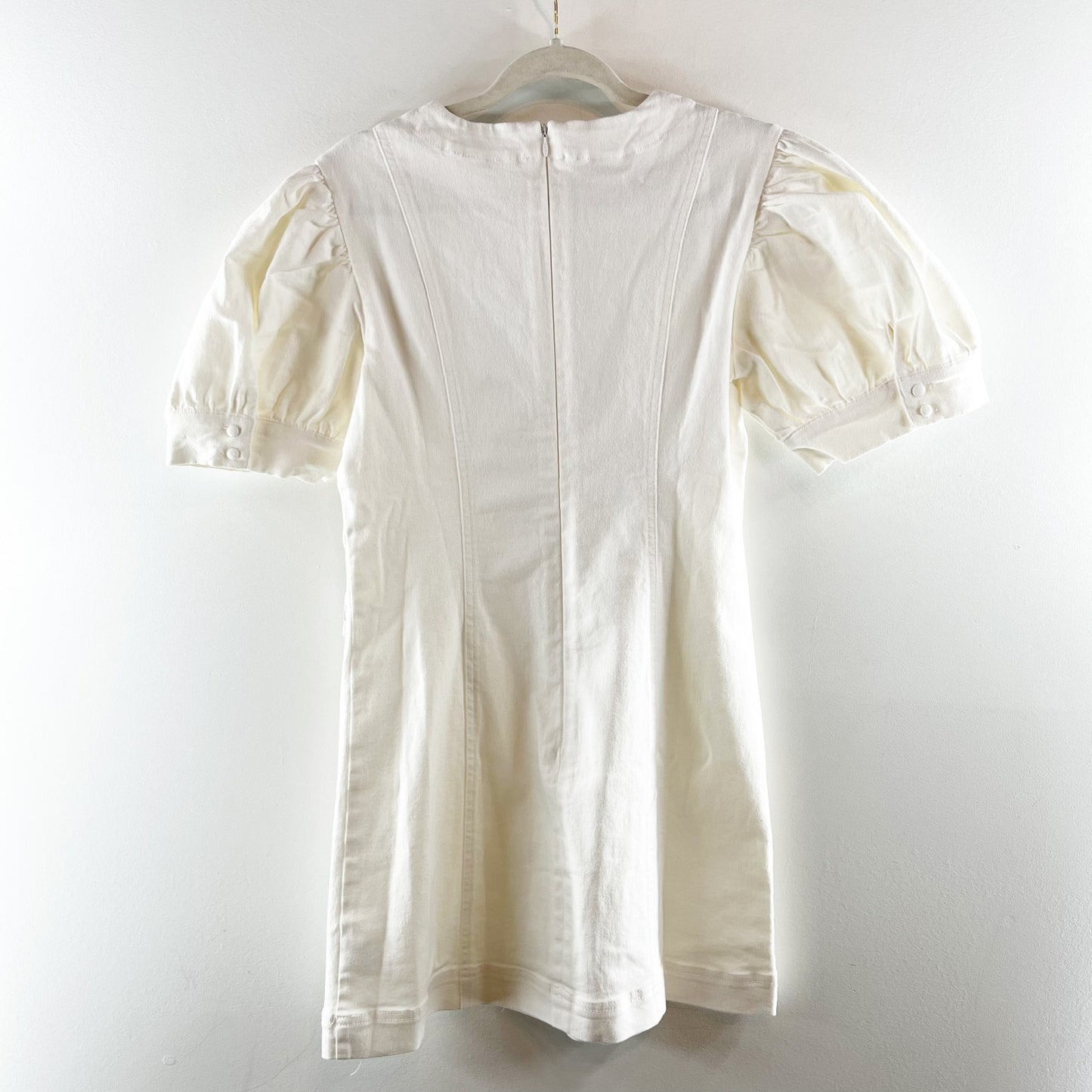 Hyacinth House Stretch Denim Puff Sleeve Juniper Mini Shift Dress White Medium