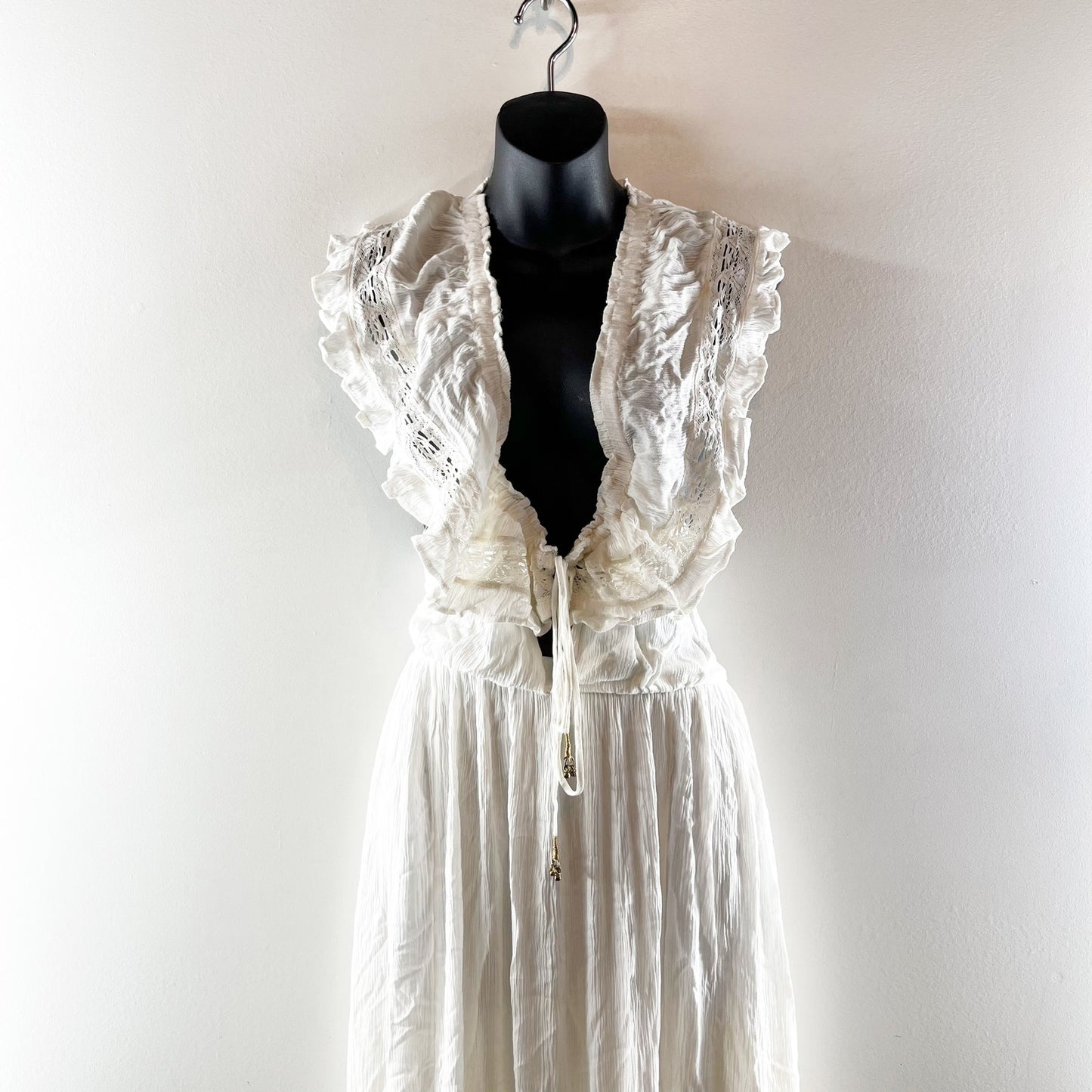 Free People Moonlight Ocean Off Shoulder Boho Maxi Dress White Small