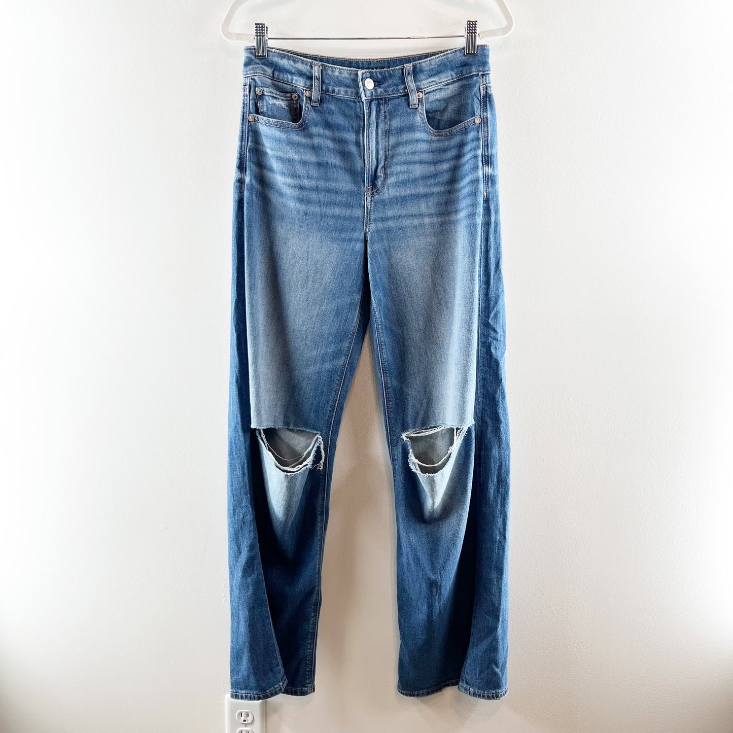 American Eagle Super High Rise Baggy Wide Leg Jeans Blue 4 Long / Tall