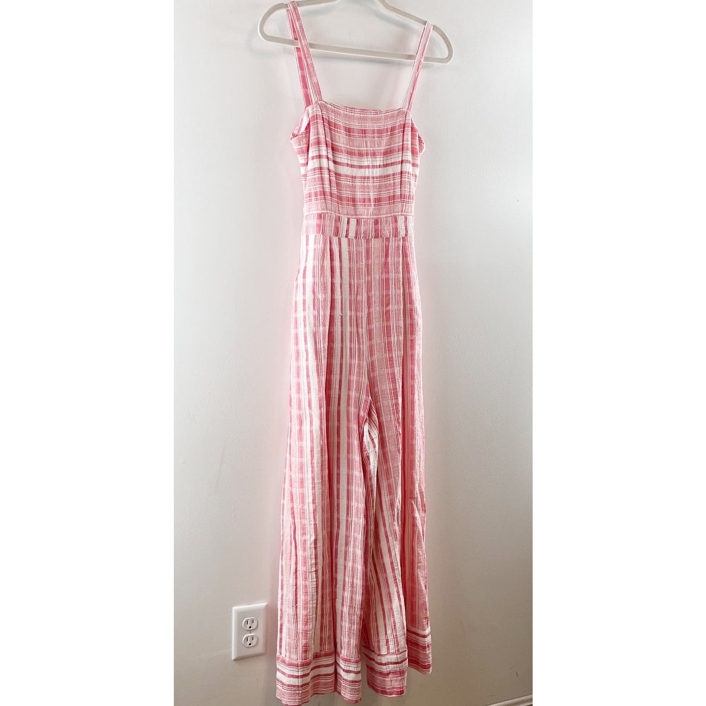 Lulus Sleeveless Coastal Living Red Striped Tie Back Wide Leg Jumpsuit Pink XS
