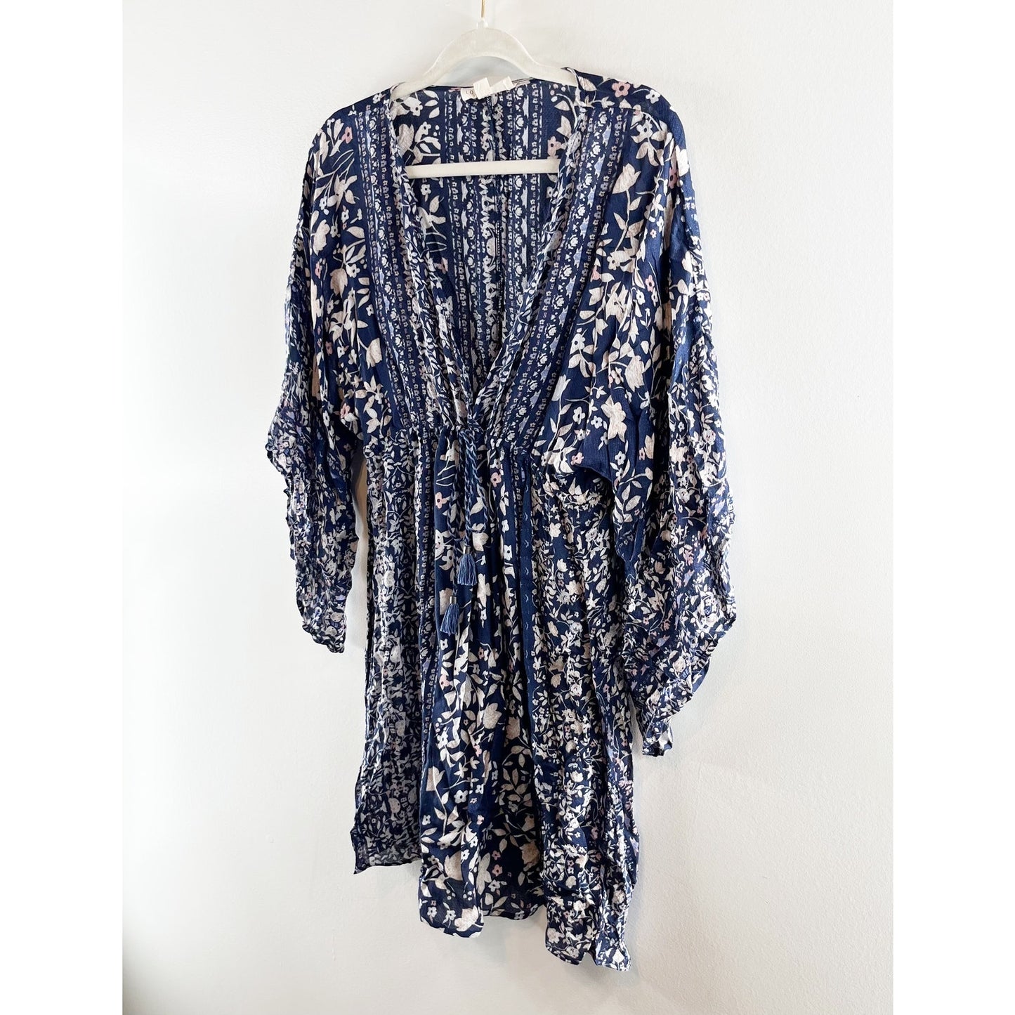 Lovestitch Kimono Bell Flare Sleeve V Neck Mini Dress Blue Medium