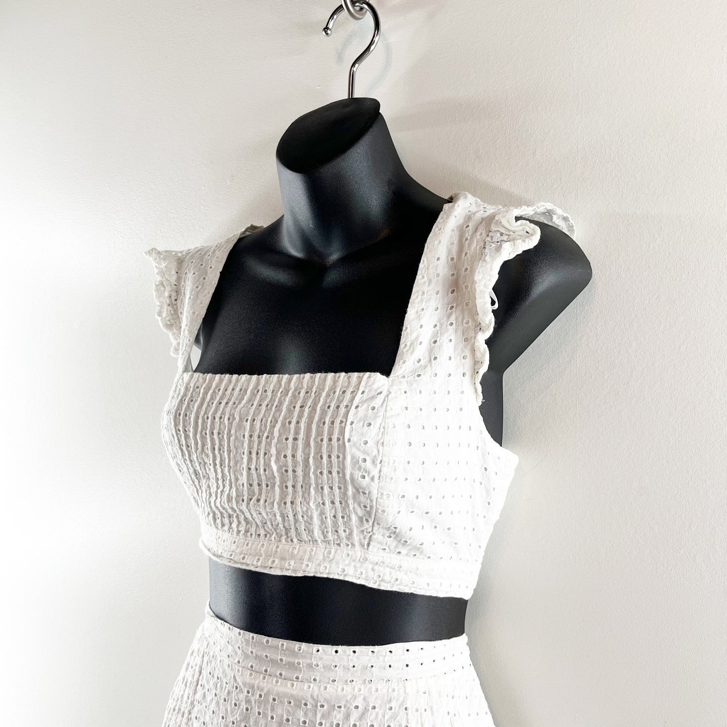 MINKPINK Celestial Eyelet Square Neck Crop Top & Flounce Short Set White M / L