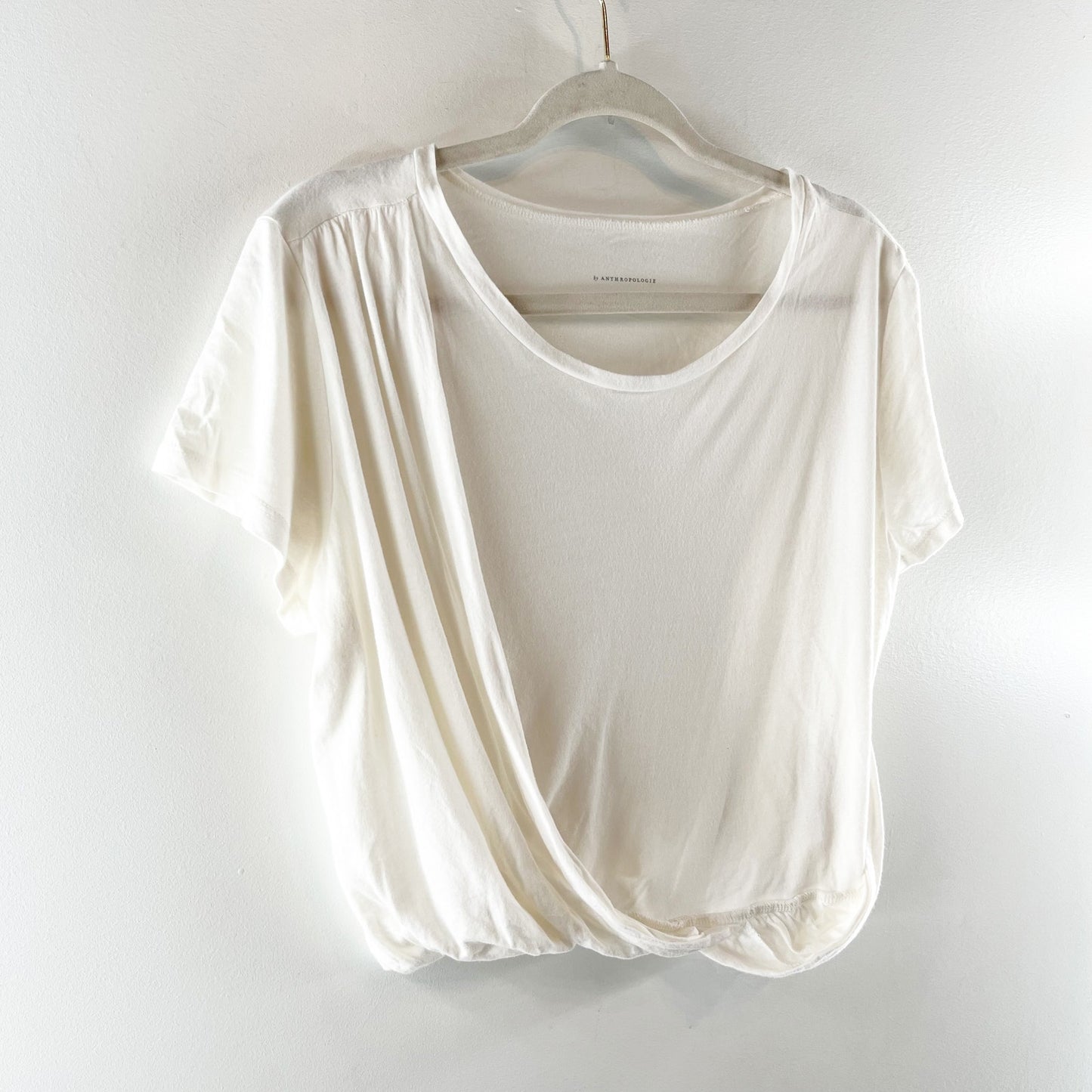 Anthropologie Short Sleeve Draped Crewneck Tee Shirt White Medium