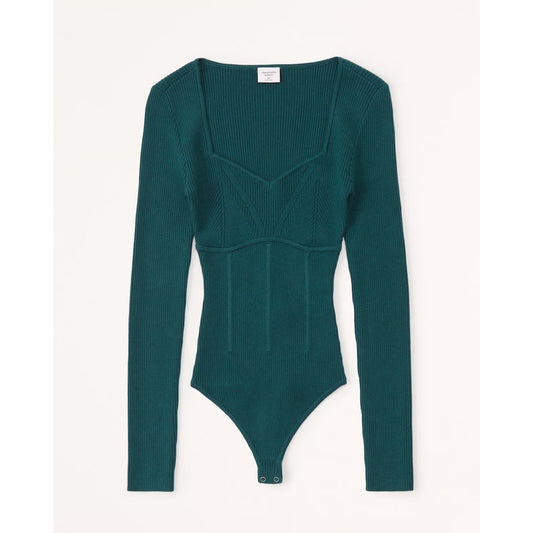 Abercrombie Long Sleeve Sweetheart Neckline Sweater Bodysuit Green Medium