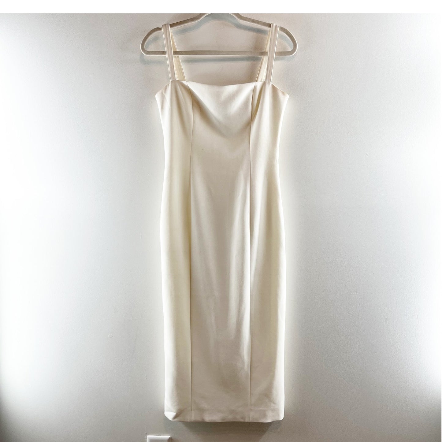 Cinq a Sept Square Neck Fitted Sleeveless Midi Sheath Dress Ivory White 6