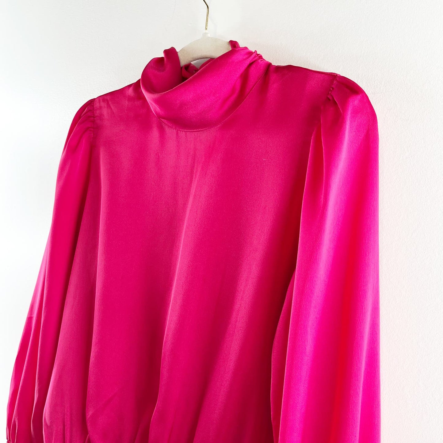 Allison Joy Evereve Harper Satin Long Sleeve Mock Neck Blouse Pink Medium