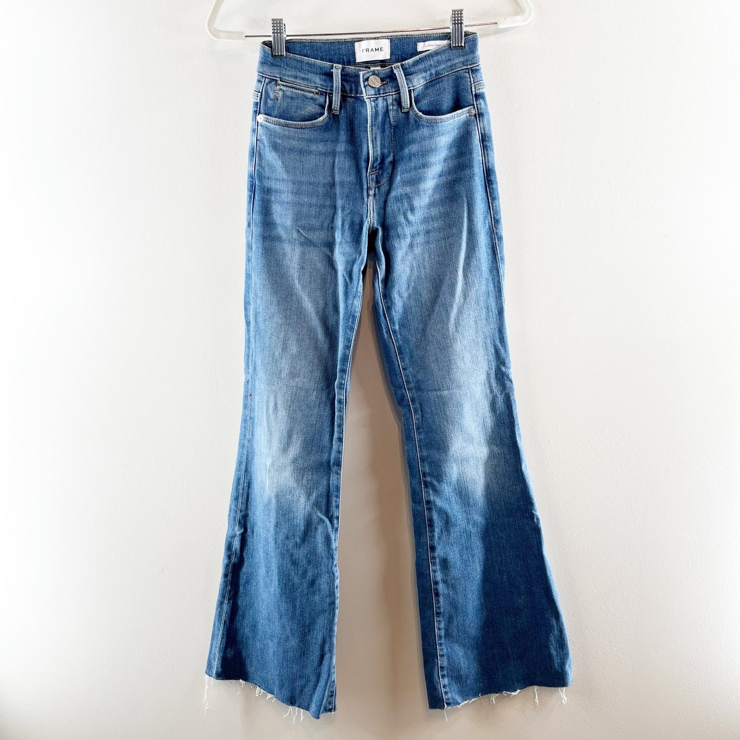 Frame Mid Rise Le Easy Flare Raw Hem Jeans Drizzle Blue 25 / 0