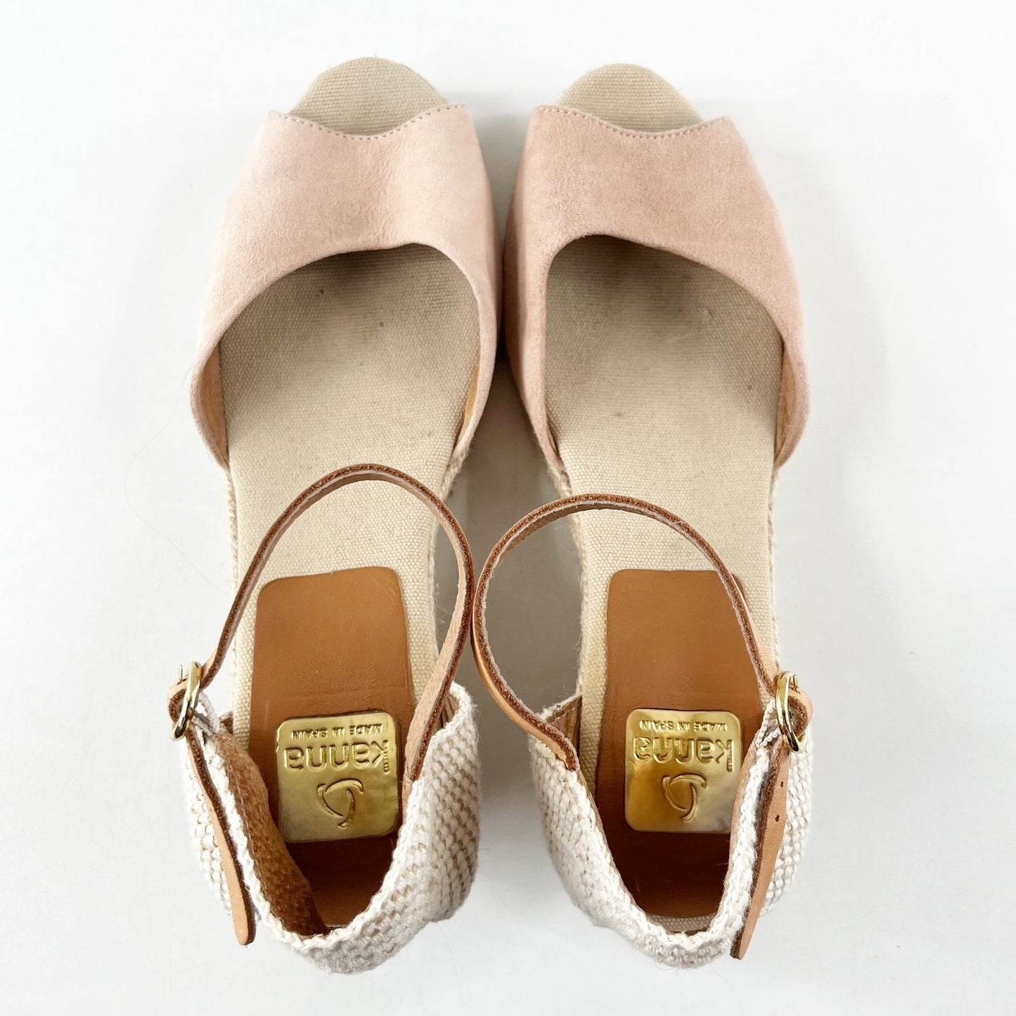 Kanna by Anthropologie Suede Platform Espadrille Wedge Sandals Beige 40