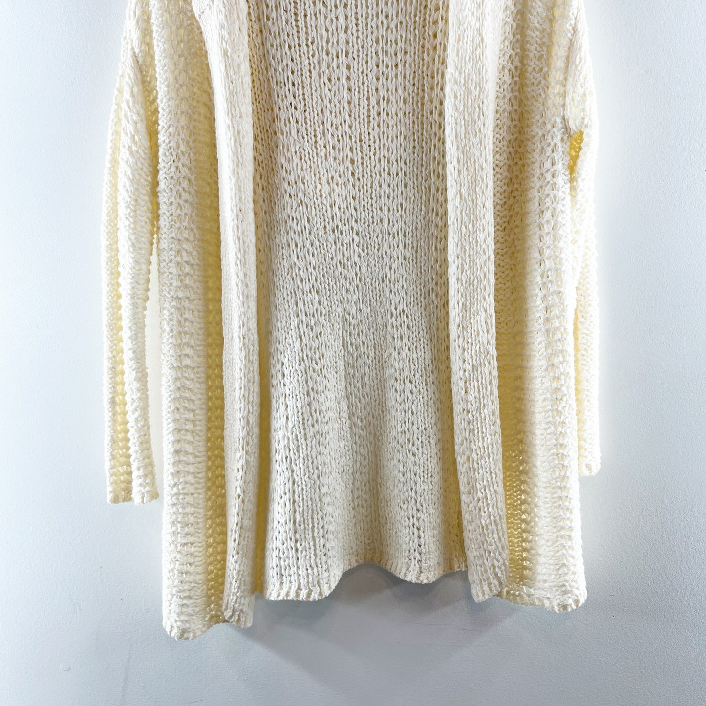 Lou & Gray Long Sleeve Crochet Knit Hooded Duster Cardigan Sweater Cream XS