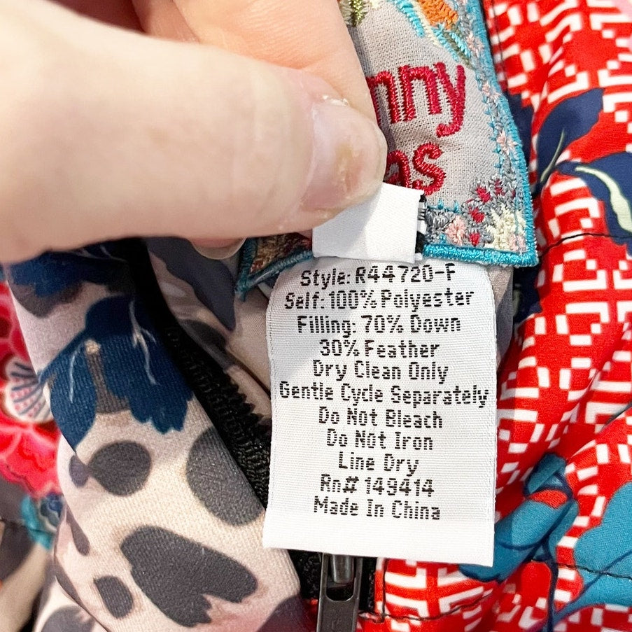 Johnny Was Lubello Reversible Full Zip Leopard Floral Puffer Jacket Black Large