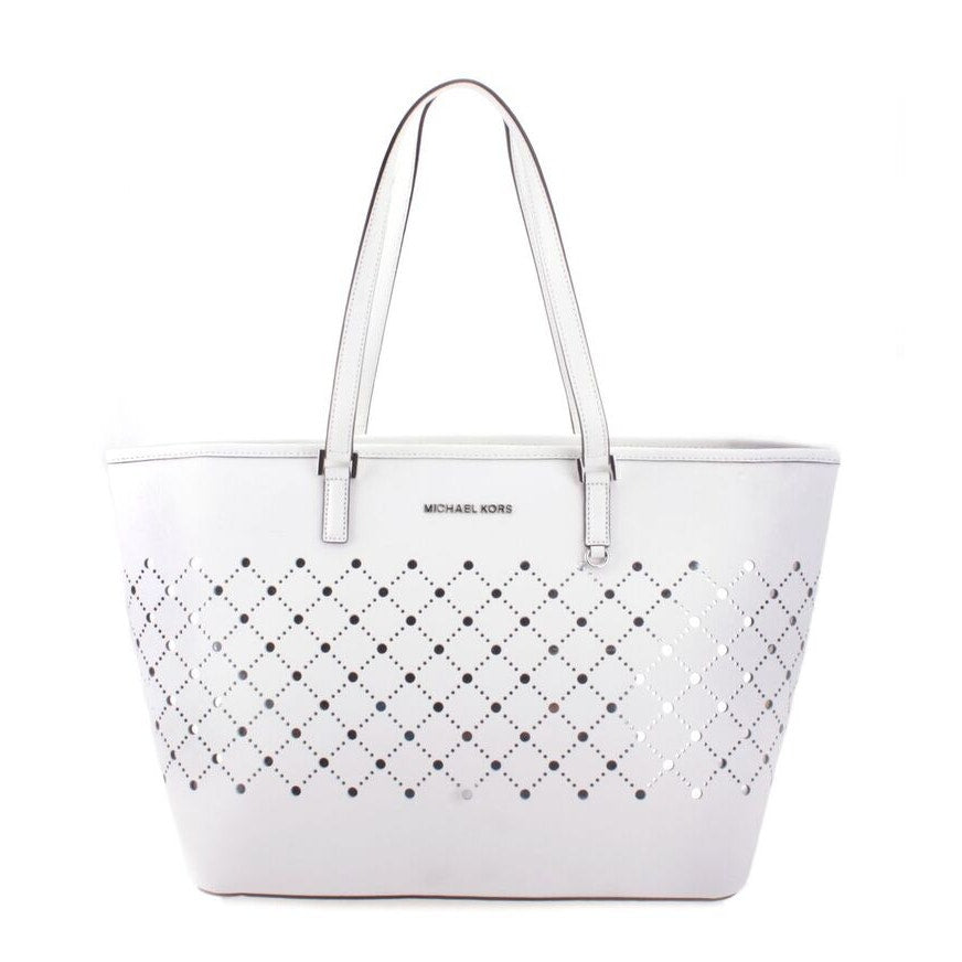 Michael Kors Violet Leather Large Carryall Tote Bag Purse Optic White