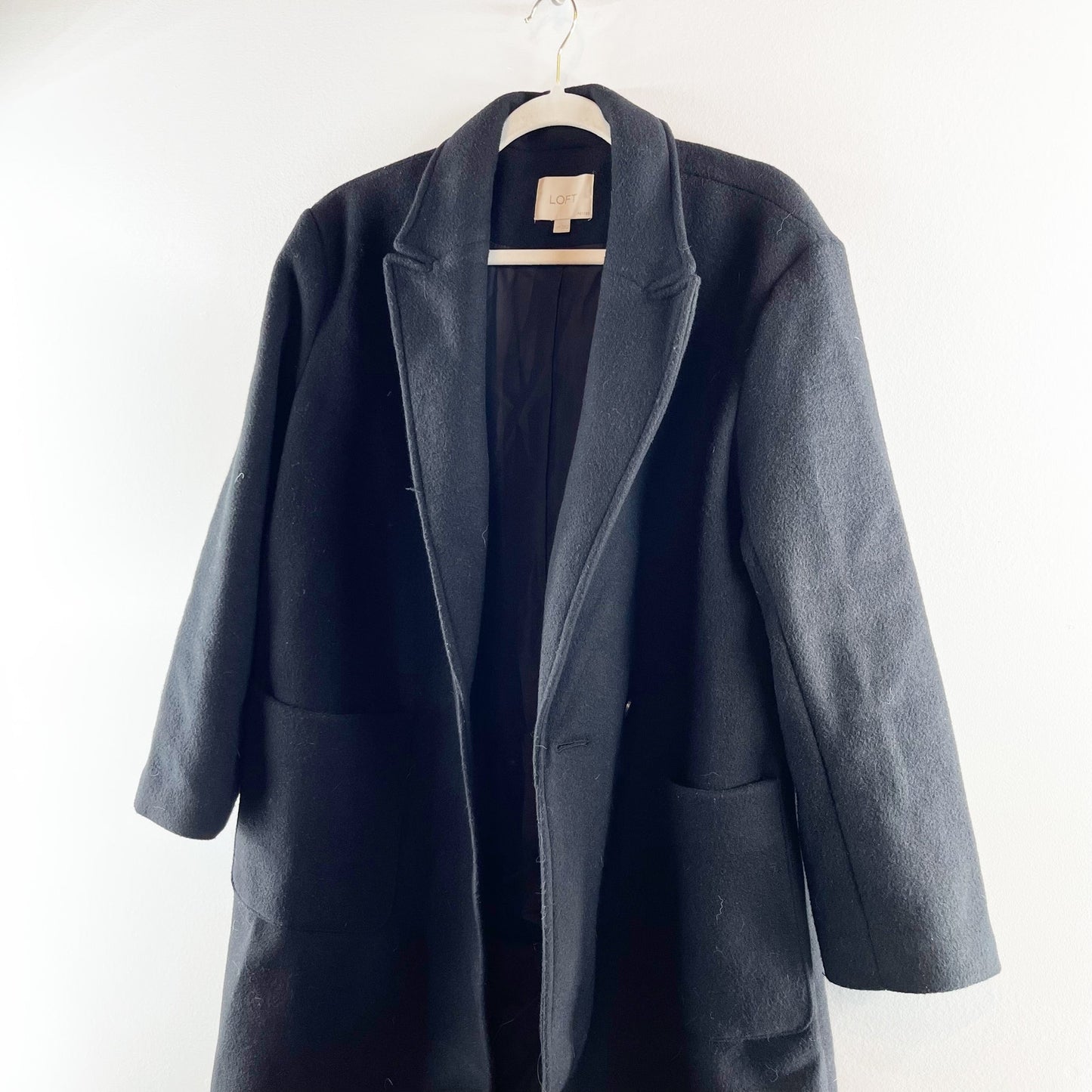 LOFT Modern Long Sleeve Doubleface Peacoat Trench Jacket Black Large Petite