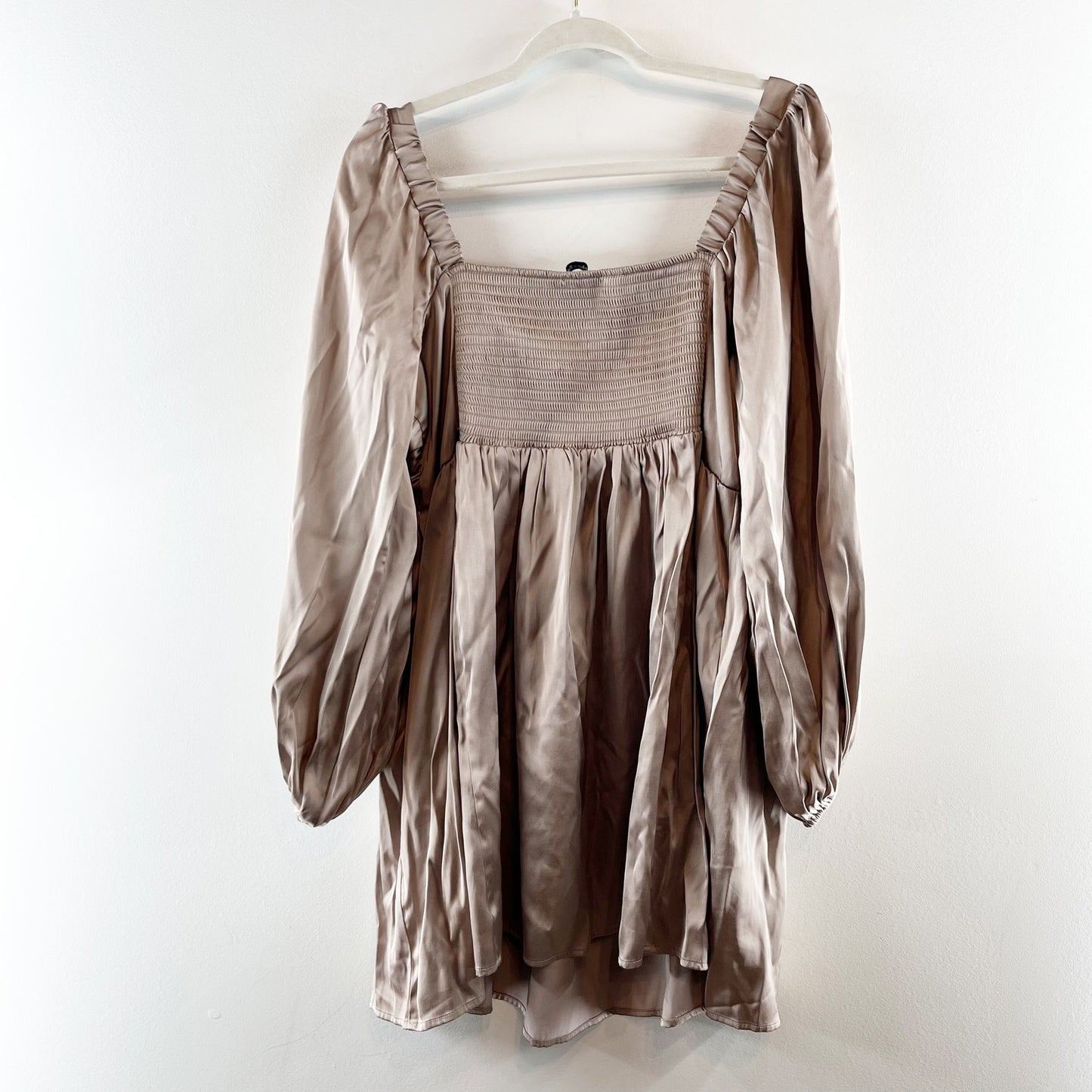 Abercrombie Emerson Long Balloon Puff Sleeve Satin Mini Babydoll Dress Gold XL P