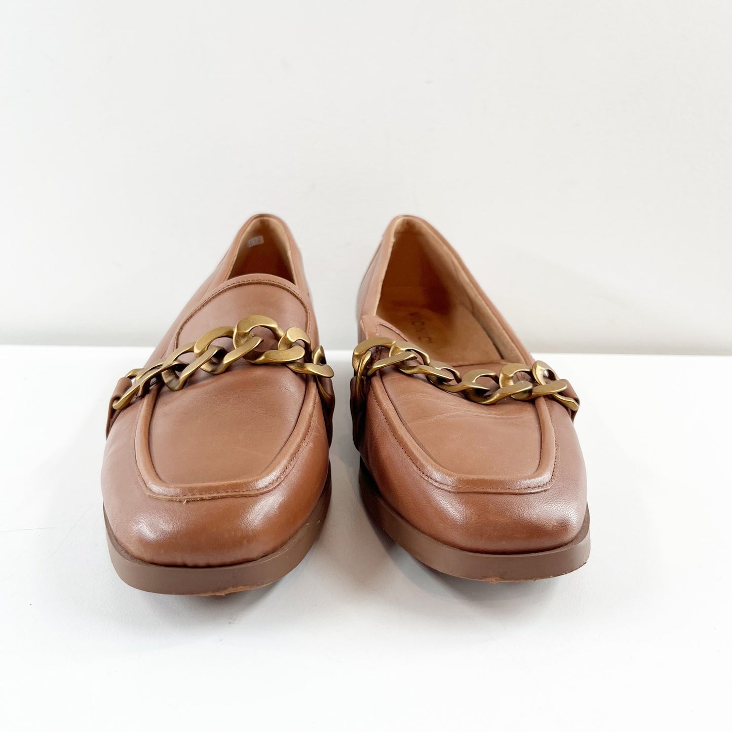 Vionic Mizelle Leather Gold Chain Loafer Shoes Brown 9.5
