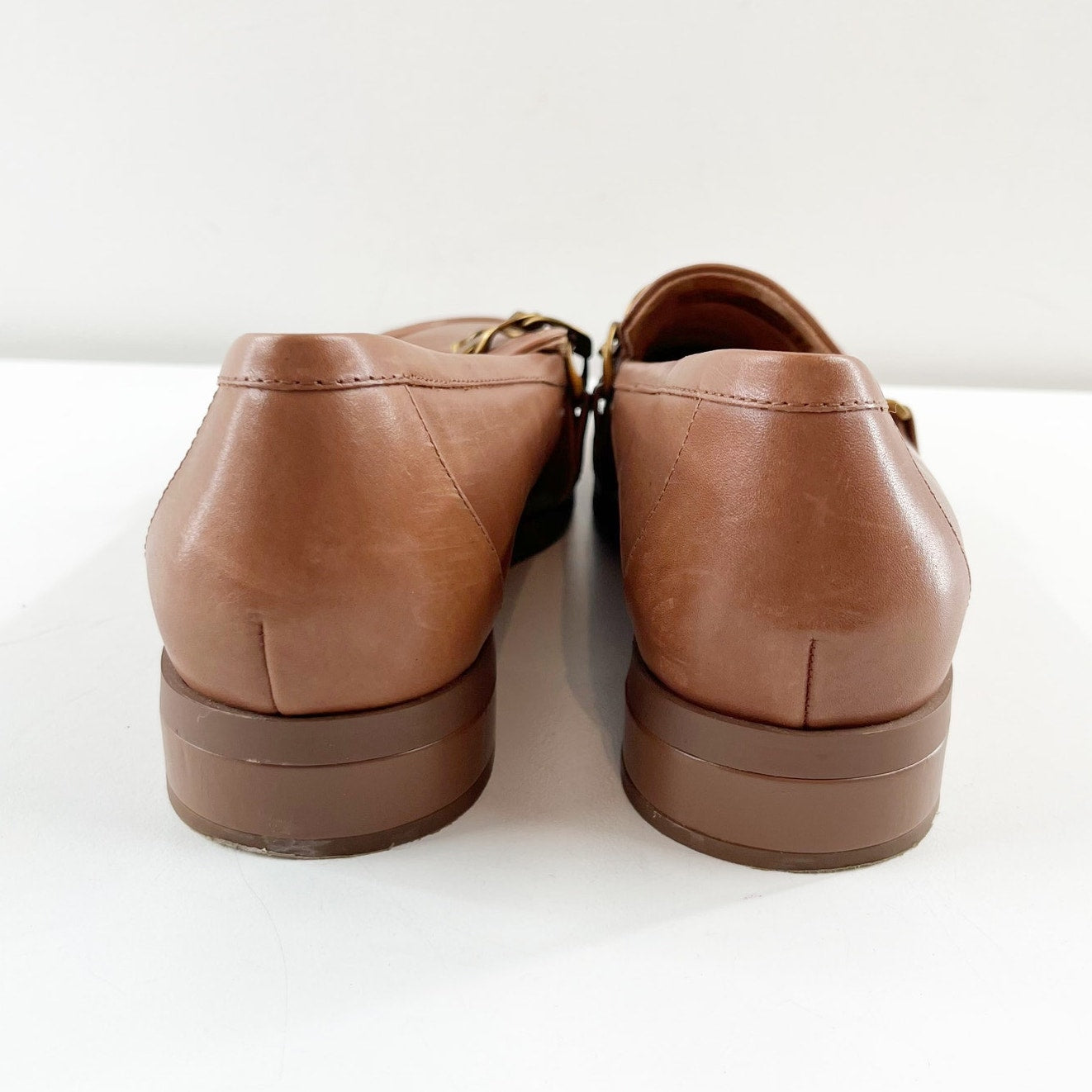 Vionic Mizelle Leather Gold Chain Loafer Shoes Brown 9.5
