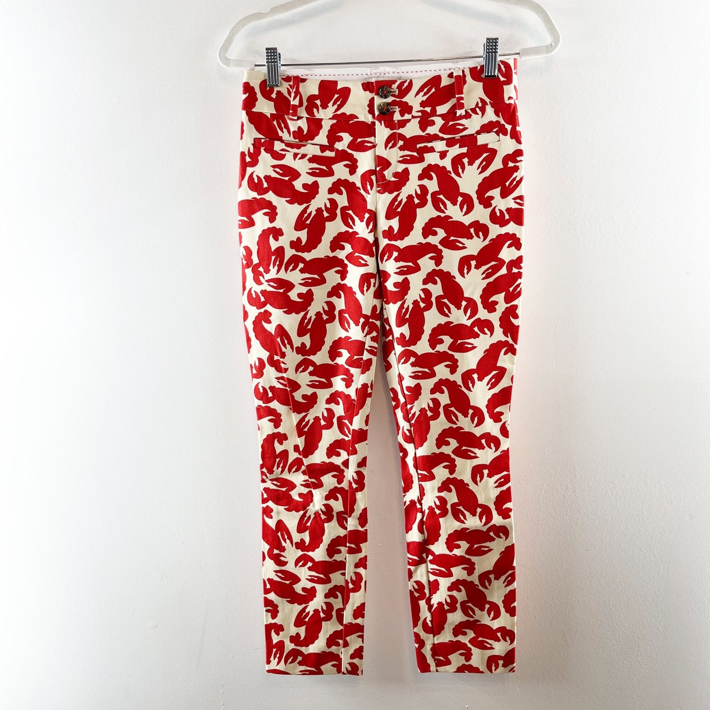 Anthropologie The Essential Slim Cropped Trouser Pants Lobster Print Red 0