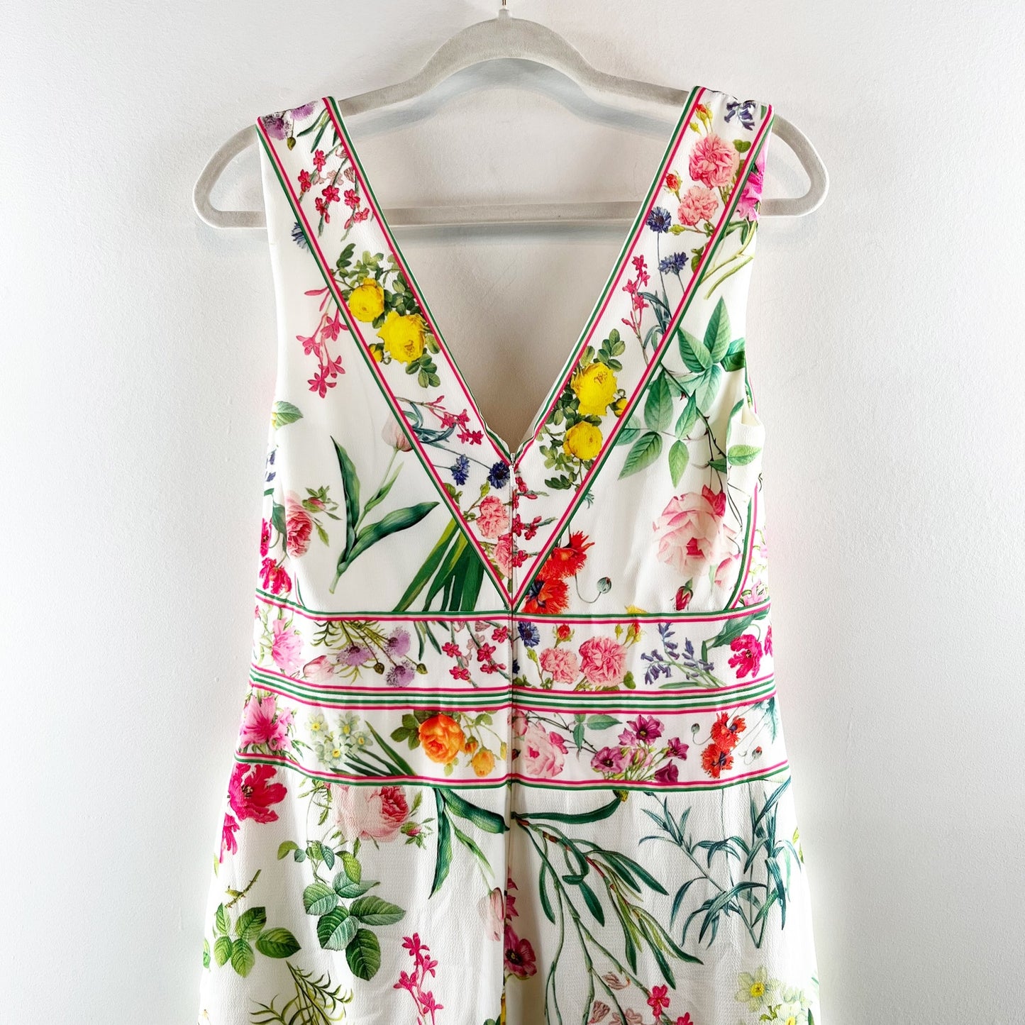 Tadashi Shoji V Neck Pleated Hem Floral Olga Dress White 10