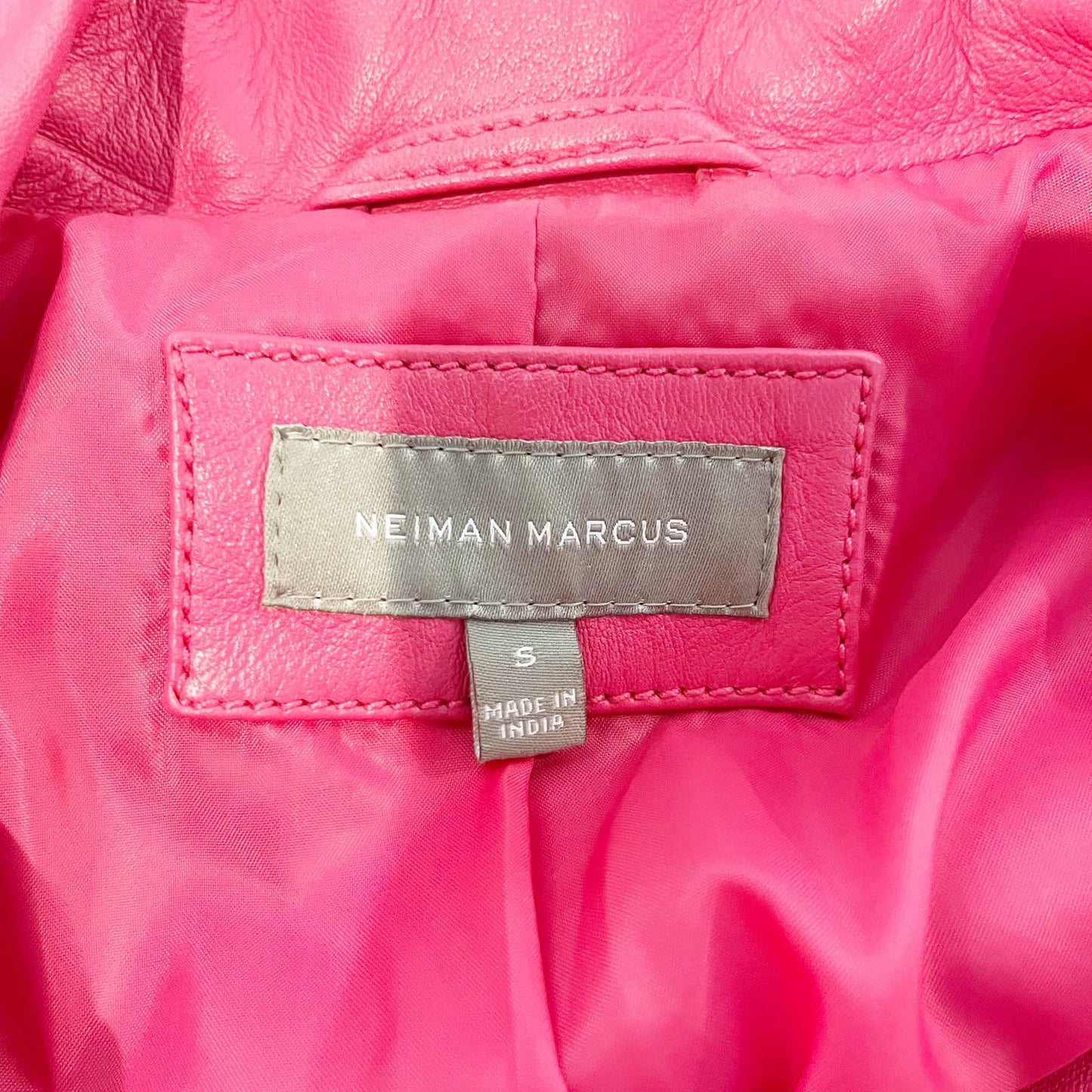Neiman Marcus 100% Leather Moto Biker Zip Up Jacket Pockets Pink Small