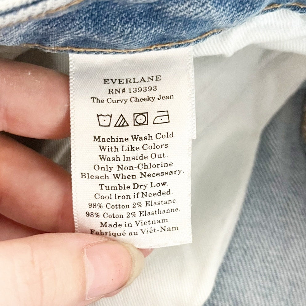 Everlane High Rise The Curvy Cheeky Straight Leg Crop Jeans Medium Wash Blue 25