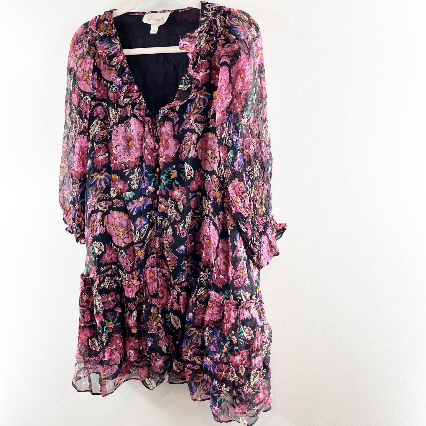 Cleobella Audrey Long Sleeve Floral Mini Dress Purple Pink XS